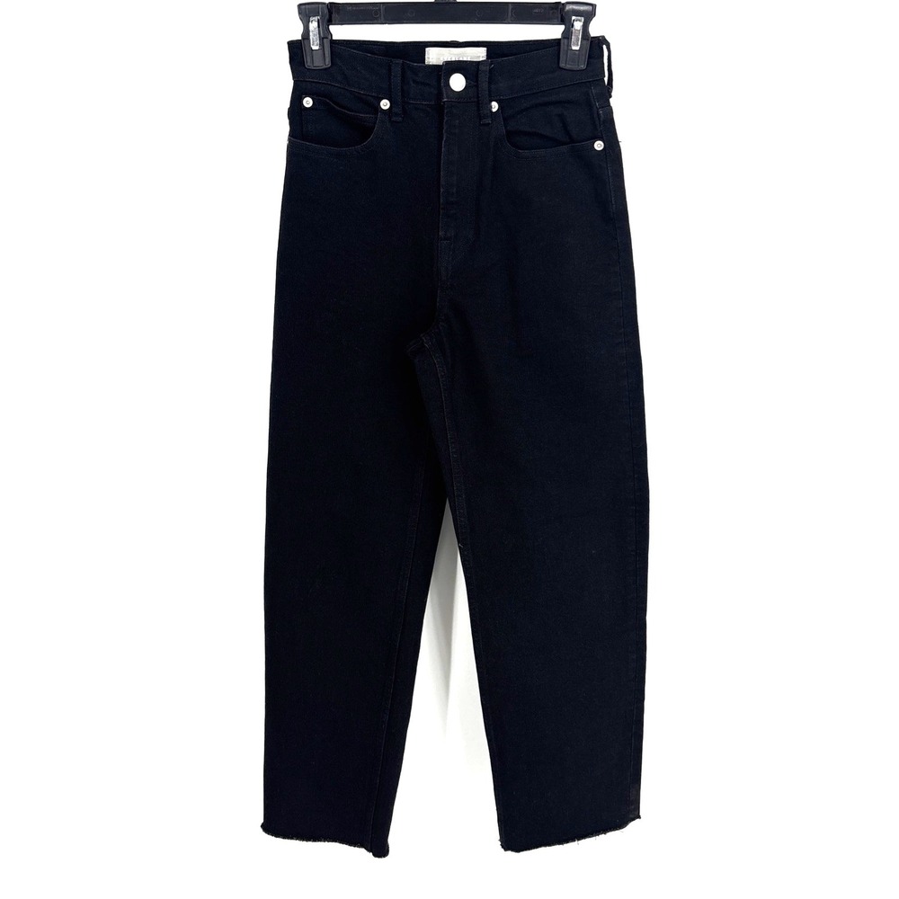 Everlane The Way High Jean Black Raw Hem Organic‎ Cotton Straight Leg Size 23